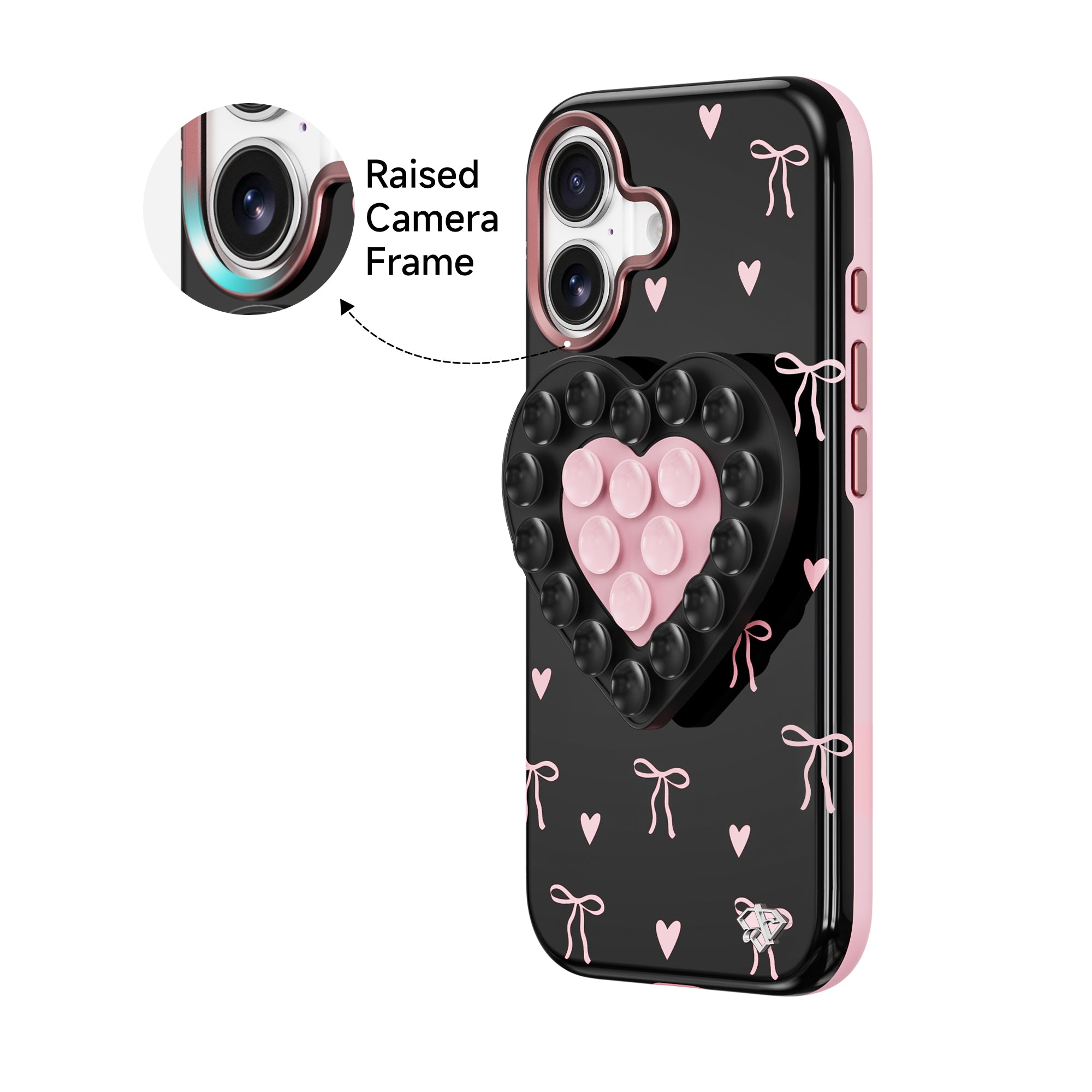iPhone 16 Pink Bow - 3-in-1 Suction Stand Case