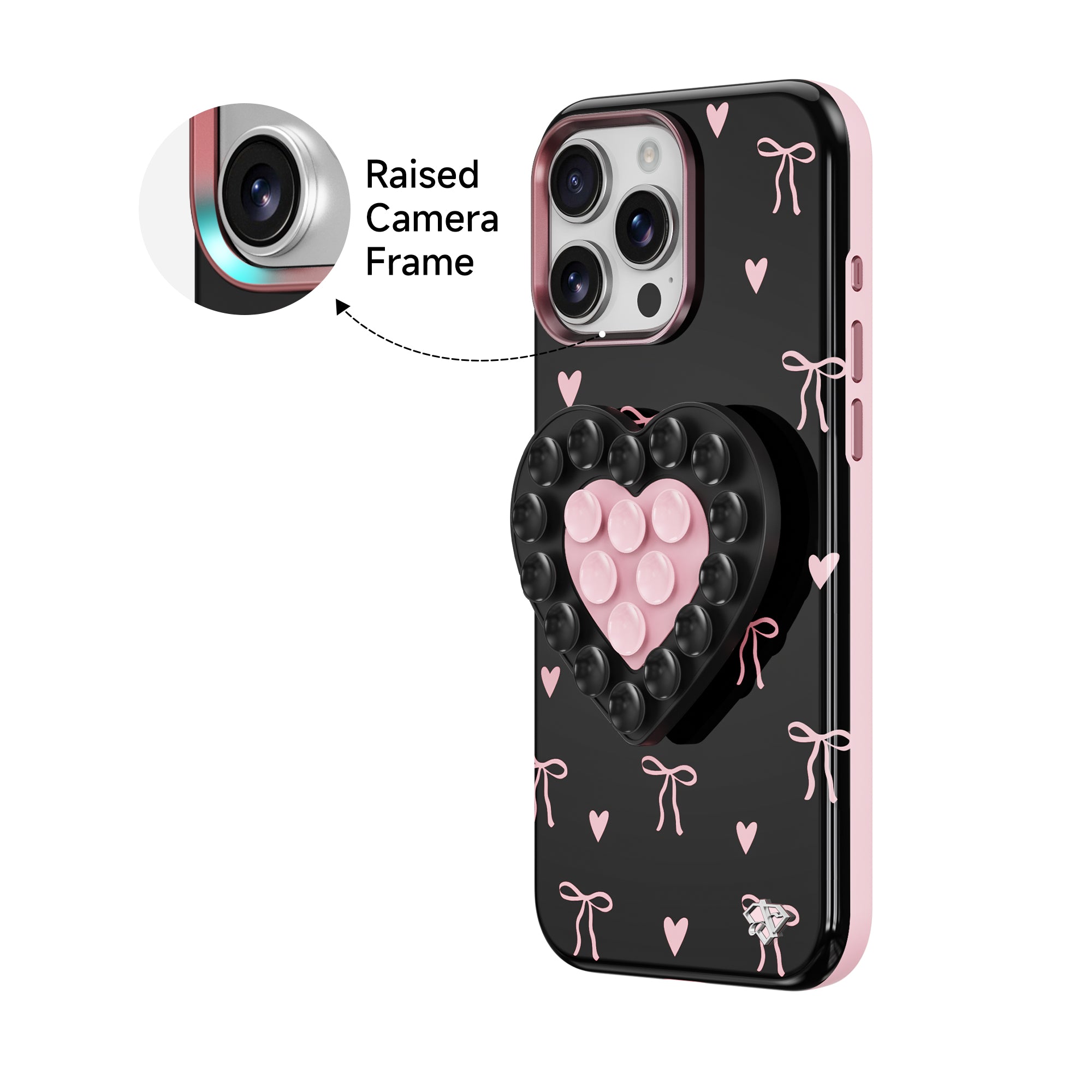 iPhone 16 Pro Max Pink Bow - 3-in-1 Suction Stand Case