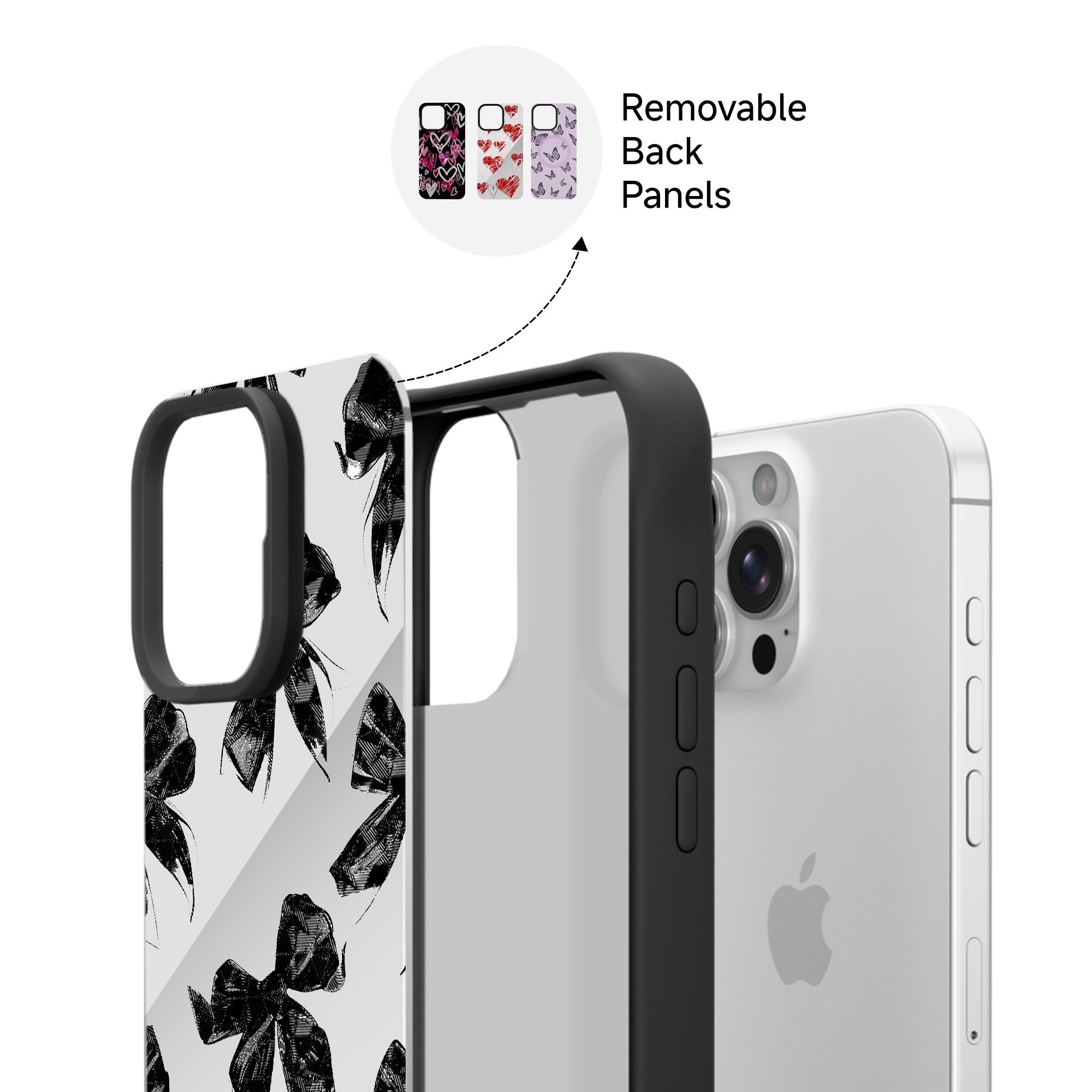 iPhone 16 Pro Max Glam Bow - Removable Back Panel Case