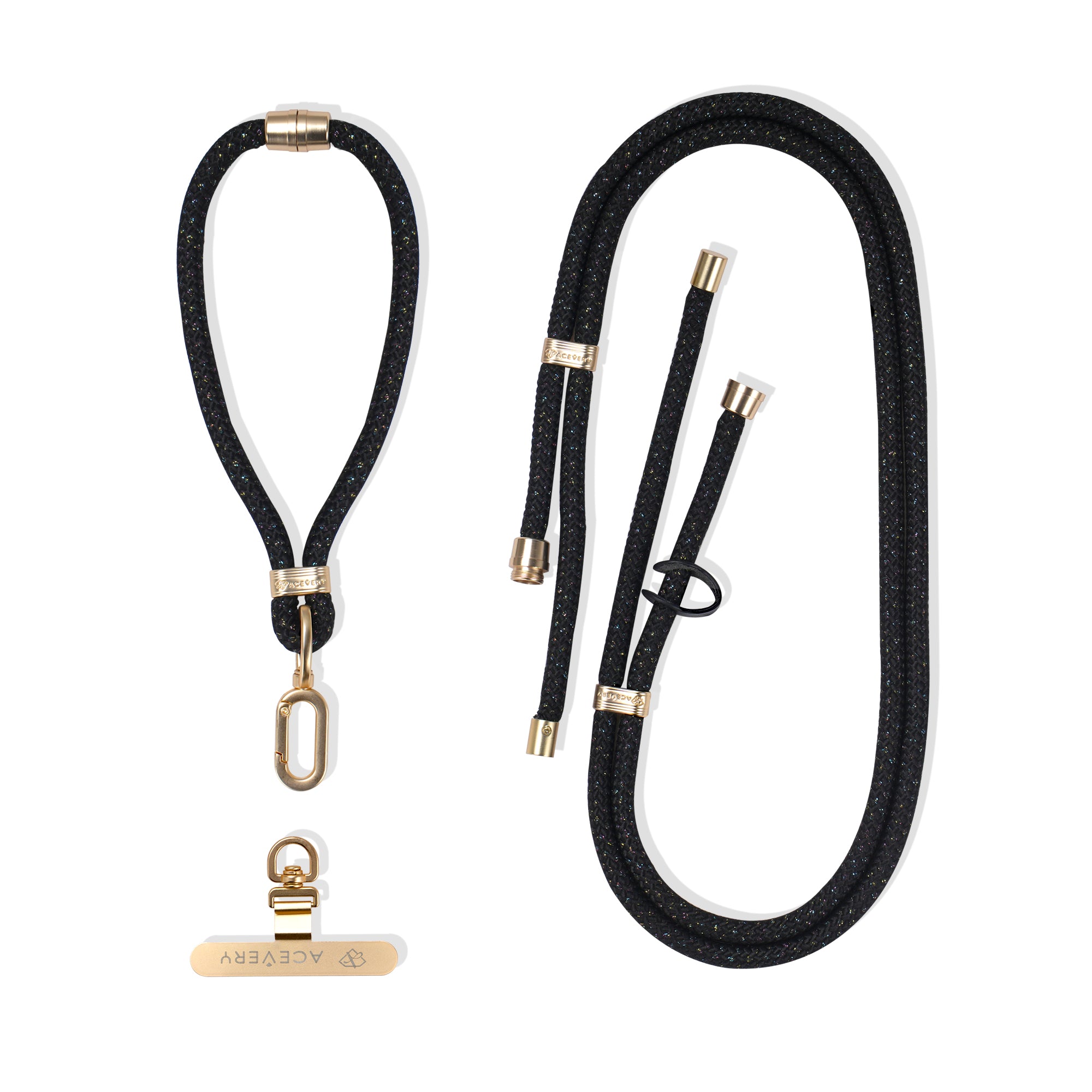 Multi-Function Adjustable Grossbody Lanyard - Black/Gold (Rose Gold)