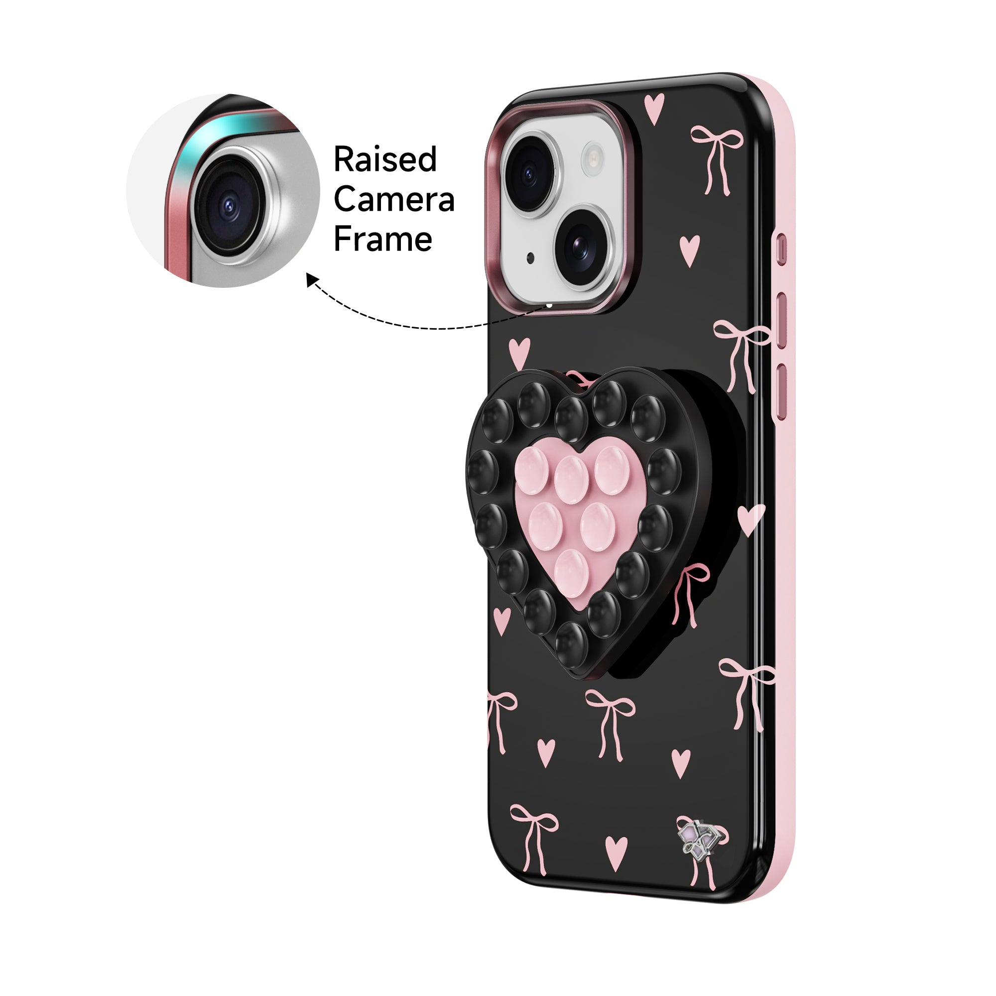 iPhone 15 Pink Bow - 3-in-1 Suction Stand Case