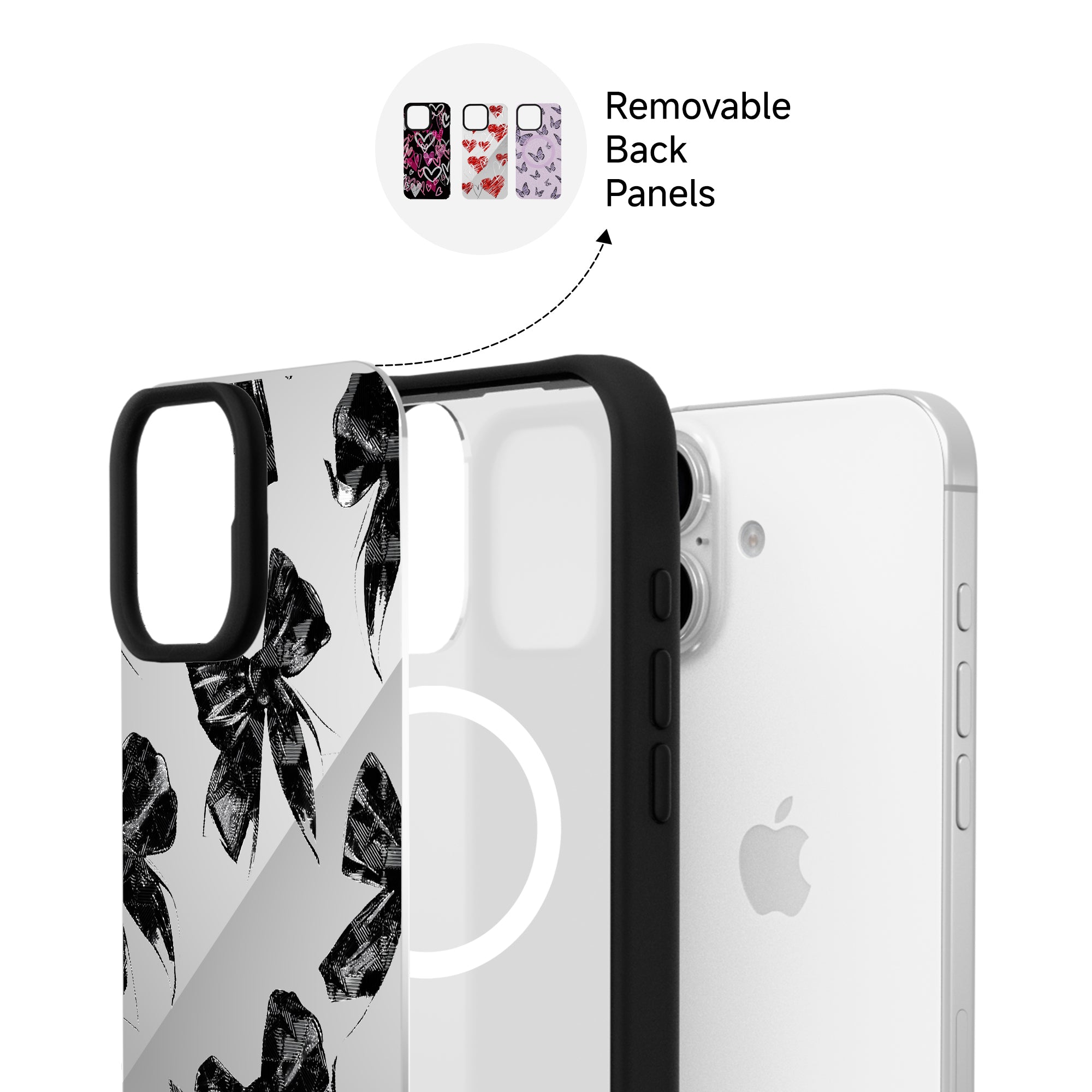 iPhone 16 Glam Bow - Removable Back Panel Case
