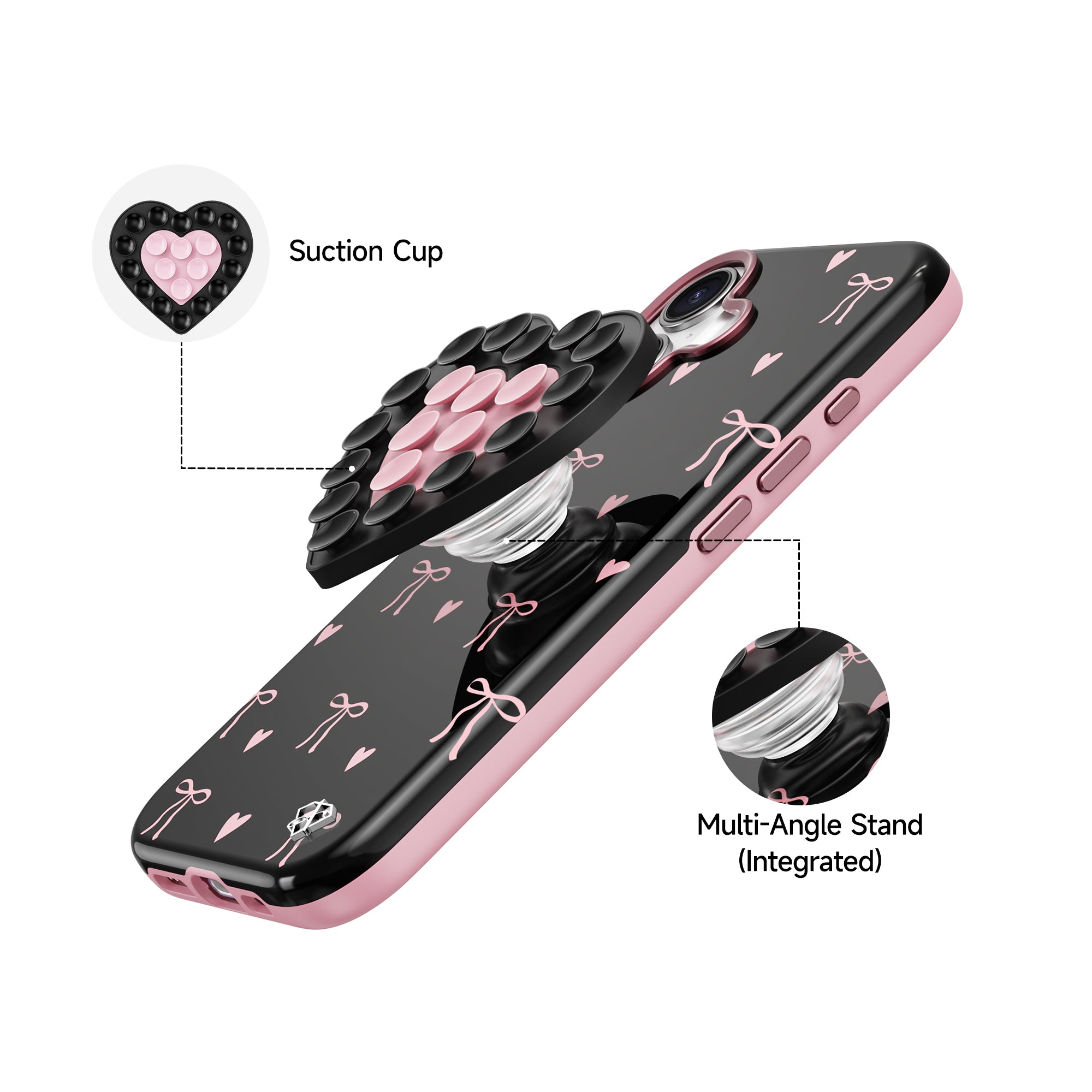 iPhone 17 Pink Bow - 3-in-1 Suction Stand Case